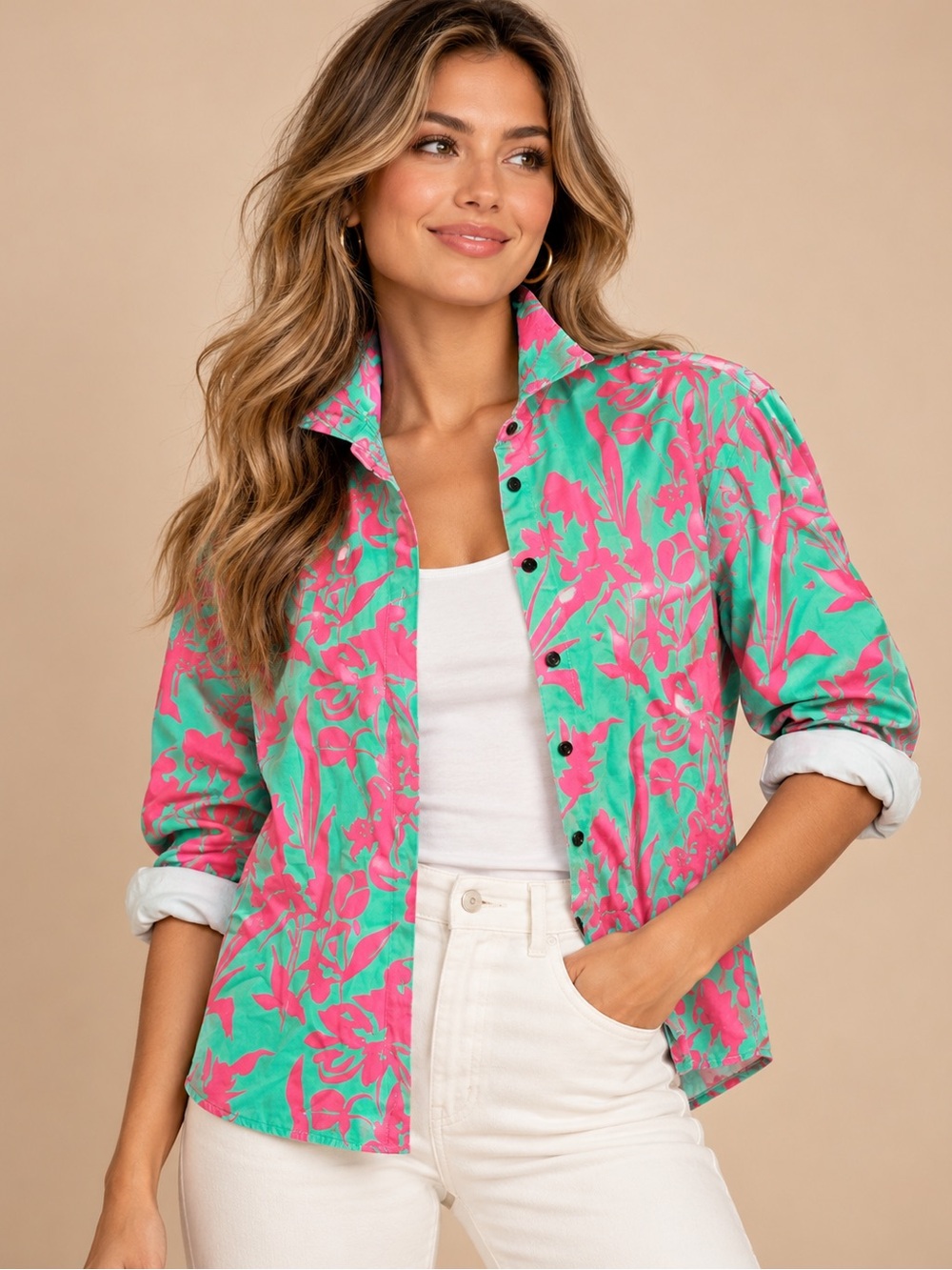 Grethe Tropical Floral Button Down Shirt Size Large